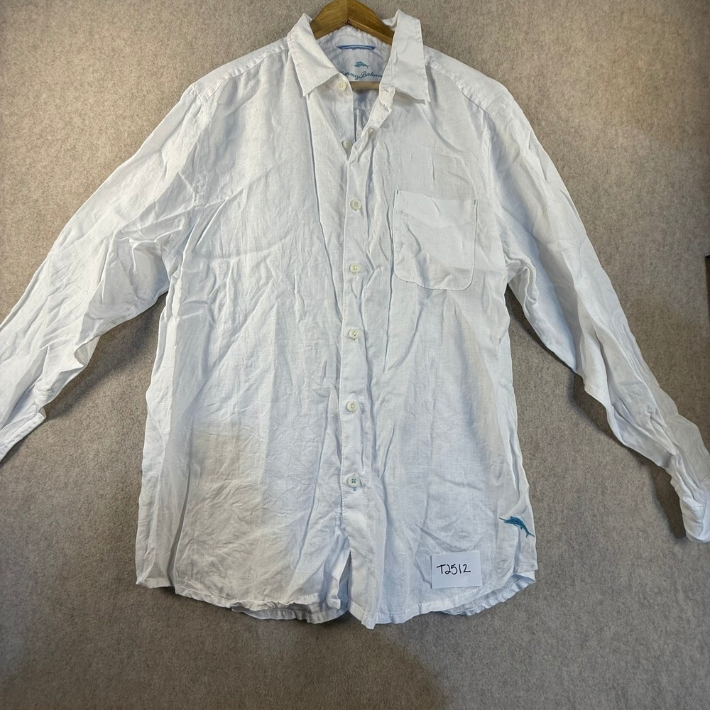 Tommy Bahama Mens White 100% Linen Long Sleeve Button Down Shirt Large